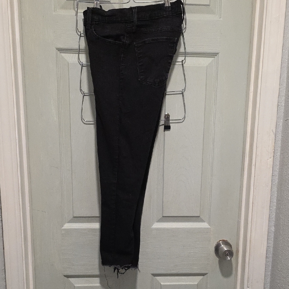 Levi's 720 High Rise Super Skinny Black Jeans Distressed Unfinished Hem
